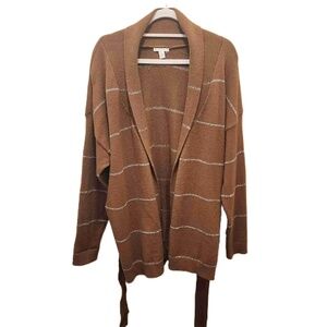 EST. 1946 Striped Open Front Belted Long Sleeve Wrap Cardigan Women's XL‎ Brown